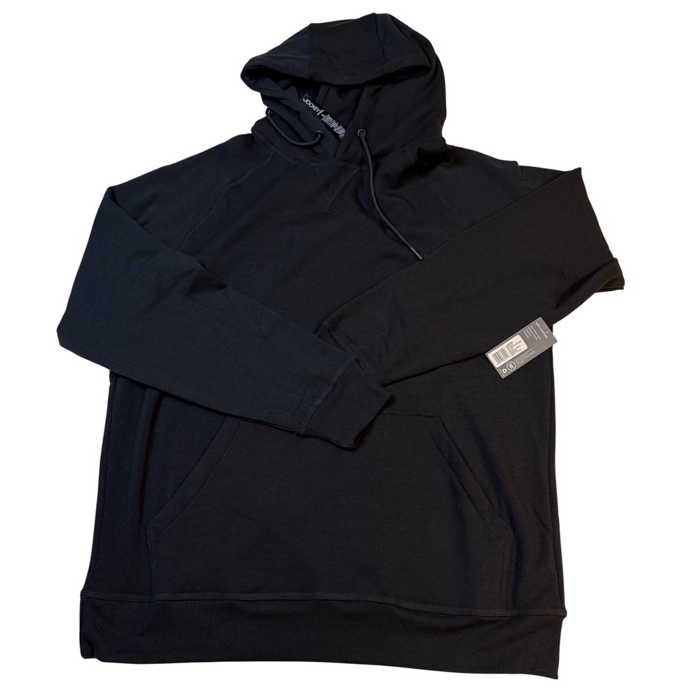 NWT Jockey Sport Mens Black Long Sleeve Kangaroo Pocket Hoodie Size L